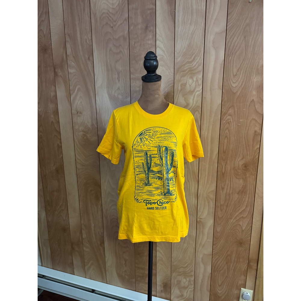 Topo Chico Hard Seltzer Yellow Graphic T-Shirt Cactus Desert Scene Womens S